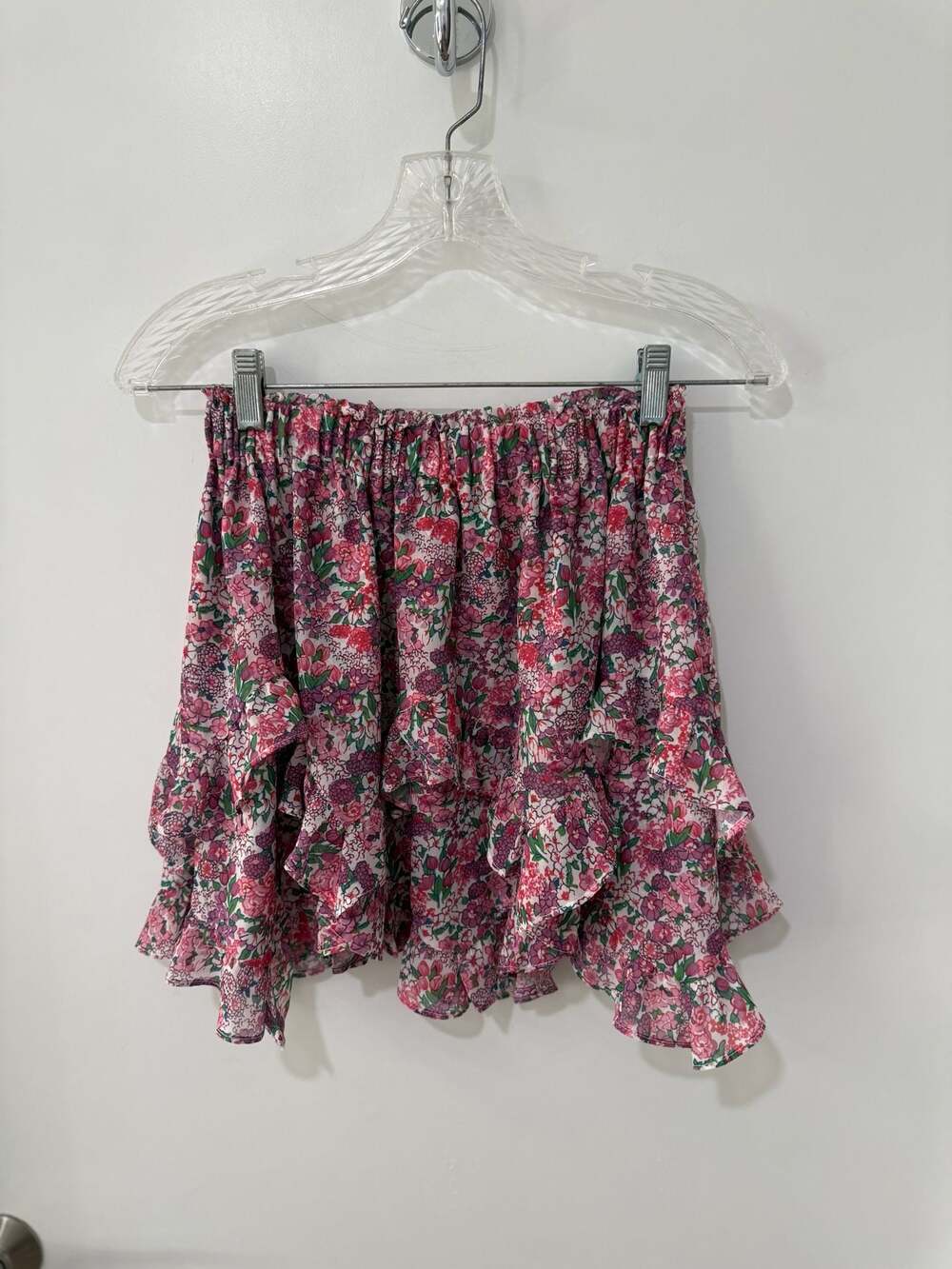 For Love & Lemons Evi Mini Skirt Pink Purple Floral Ruffled XS - Picture 2 of 8